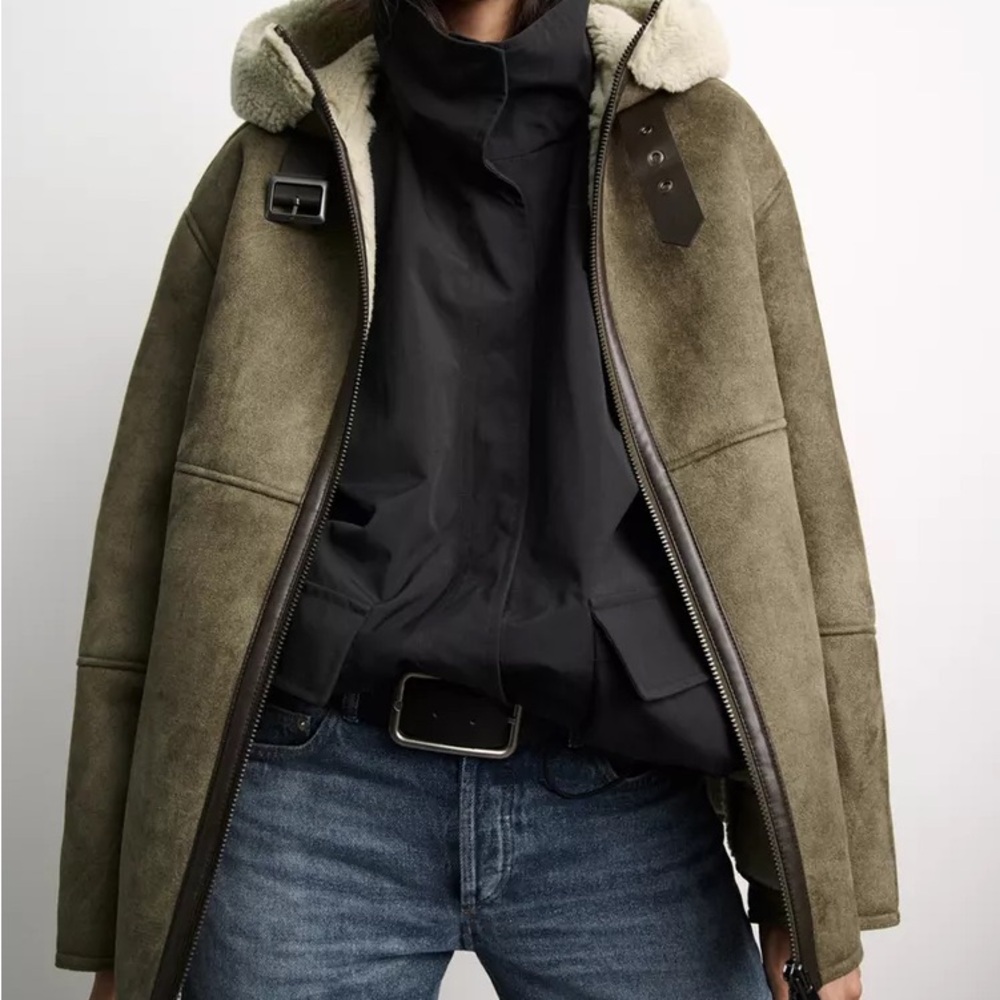NWT Zara Hooded Double-Faced Jacket in Brown/Taupe - XS